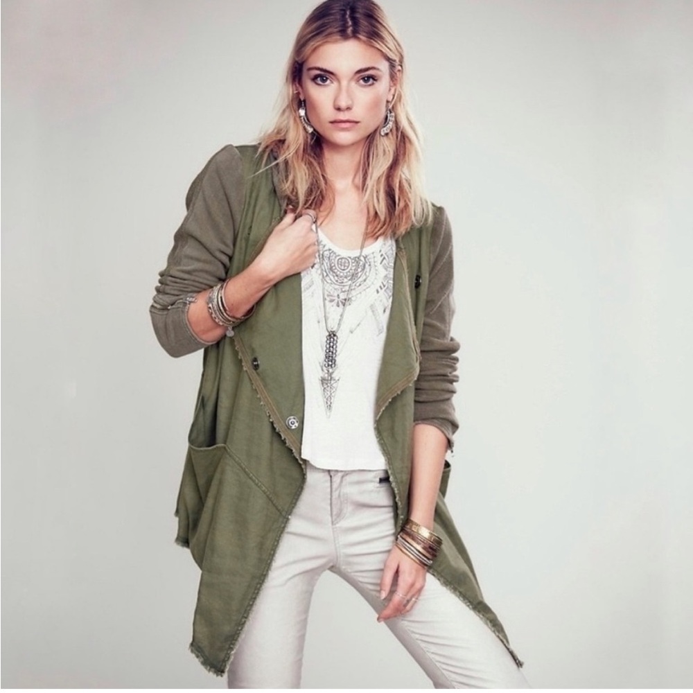 Free People Olive Utility Draped Jacket